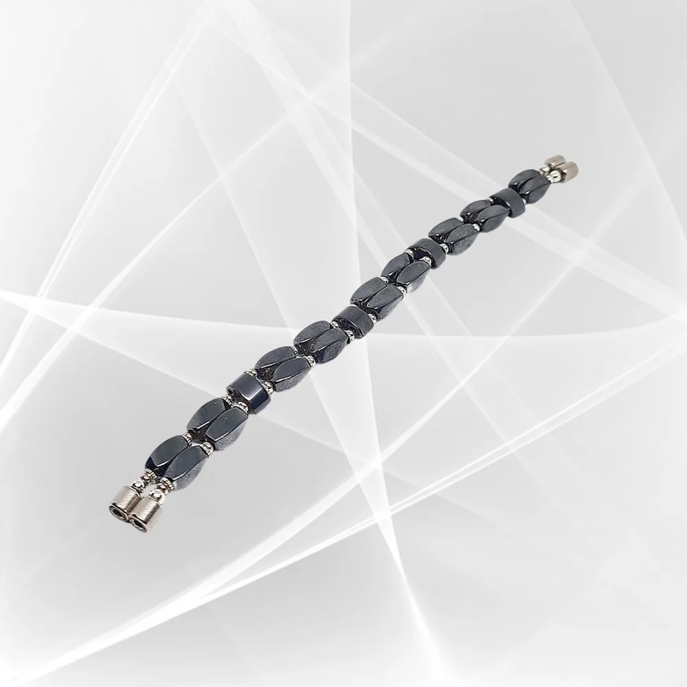 Gray Hematite Beaded Bracelet w/ Magnetic Closure
